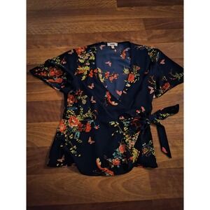Meraki Large Navy Floral Wrap Blouse